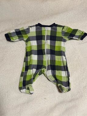 George NB Green Plaid Footed Baby One-Piece